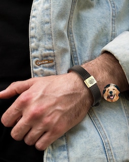 Gift for Him - Pet Portrait Leather Bracelet - Custom Pet Portrait Mens Bracelet - Dog Portrait Bracelet for Men - Dog Dad Gifts
