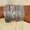 Set of 4 Bangle, 925 Sterling Silver, Handmade Woman Jewellery, Flower Design Bangle, Bohemian Bangle, Gift For Mom, Heavy Bangle Love Gift